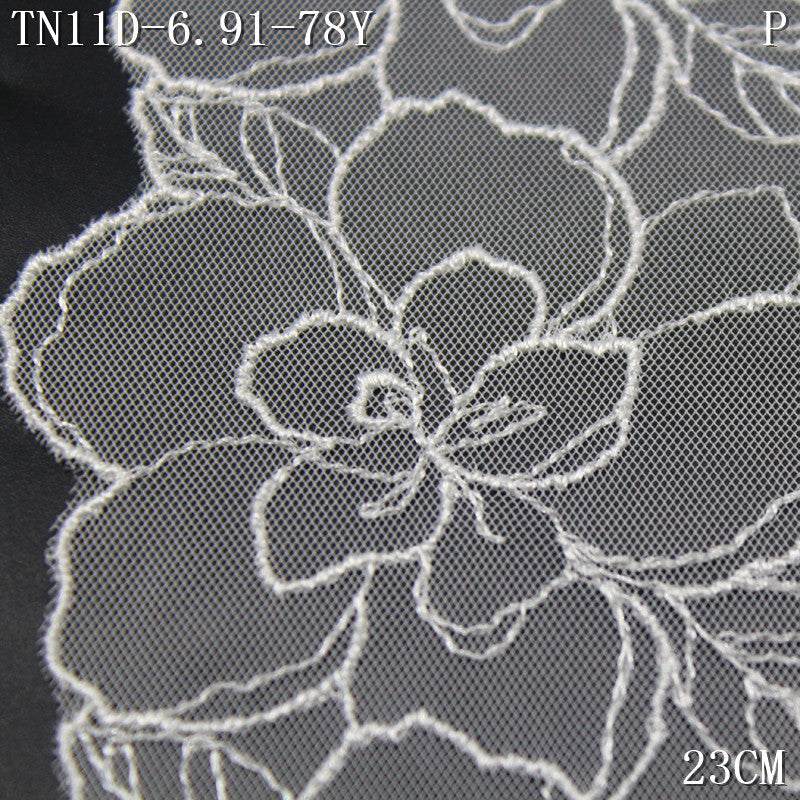 FREEDOMBEAUTY | [1pack] French simple wind bleaching white mesh yarn unilateral camellia embroidery 23cm veil jewelry clothing accessories