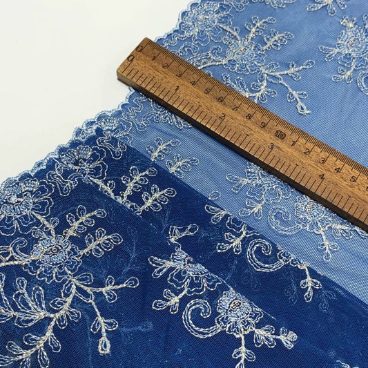 FREEDOMBEAUTY | In stock, double-sided heavy industry silver thread elastic mesh embroidery lace accessories decorative fabric design DIY clothing