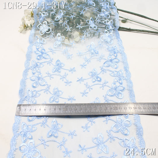 FREEDOMBEAUTY | [1Pack] Light blue mesh embroidery lace full polyester light flower vine 24.5cm clothing home decoration lace accessories