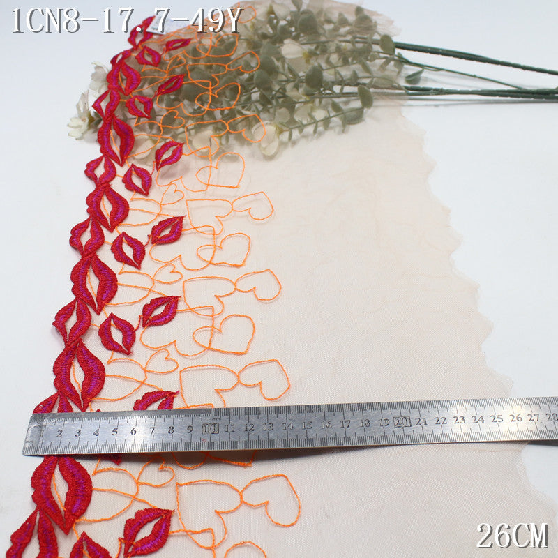 【1Pack】-Freedombeauty | Embroidery lace flame red lips love fashion light mesh 26cm underwear clothing DIY lace accessories
