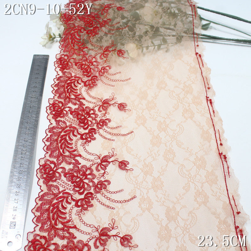 FREEDOMBEAUTY | [1Pack] Skin tone lace mesh yarn red gold thread pattern embroidery lace, Hanfu performance clothes dress up lace accessories