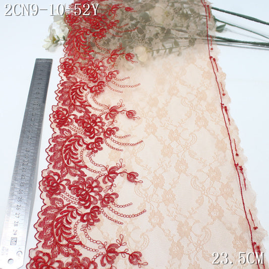 FREEDOMBEAUTY | [1Pack] Skin tone lace mesh yarn red gold thread pattern embroidery lace, Hanfu performance clothes dress up lace accessories