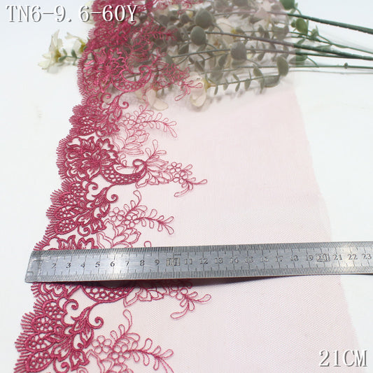 FREEDOMBEAUTY | [1pack] Classical berry red mesh embroidery lace exquisite embossing pattern 21cm high-end clothing home textile accessories