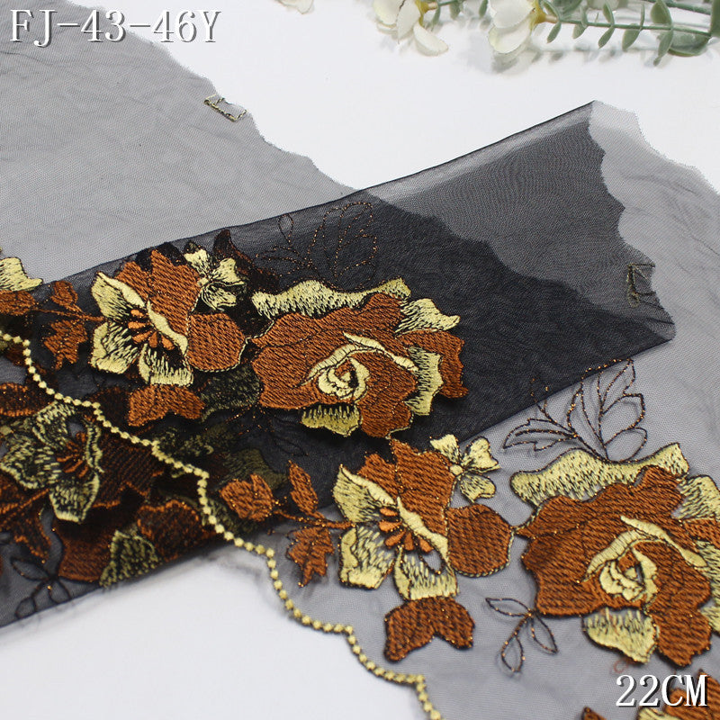 FREEDOMBEAUTY | [1pack] Pastoral three-color mesh texture color matching rose embroidery lace 22cm clothing lace DIY accessories