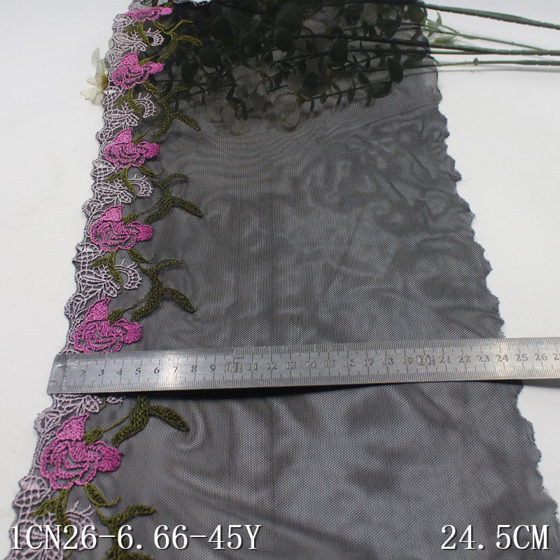 FREEDOMBEAUTY | Classic black mesh pink and green flower embroidery lace, sofa cushion pillow edge jewelry lace accessories DIY