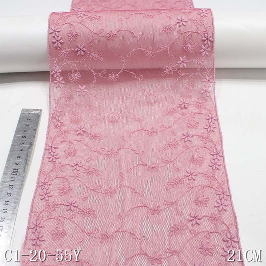 FREEDOMBEAUTY | Rose pink mesh embroidery lace, polyester thread exquisite small floral 21cm accessories wholesale handmade children's clothing