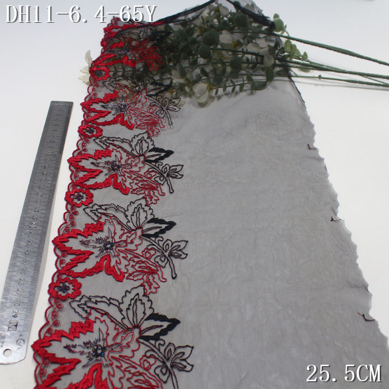 【1Pack】-Freedombeauty | American black mesh red gold thread maple leaf flower embroidery lace 25.5cm sexy clothing accessories