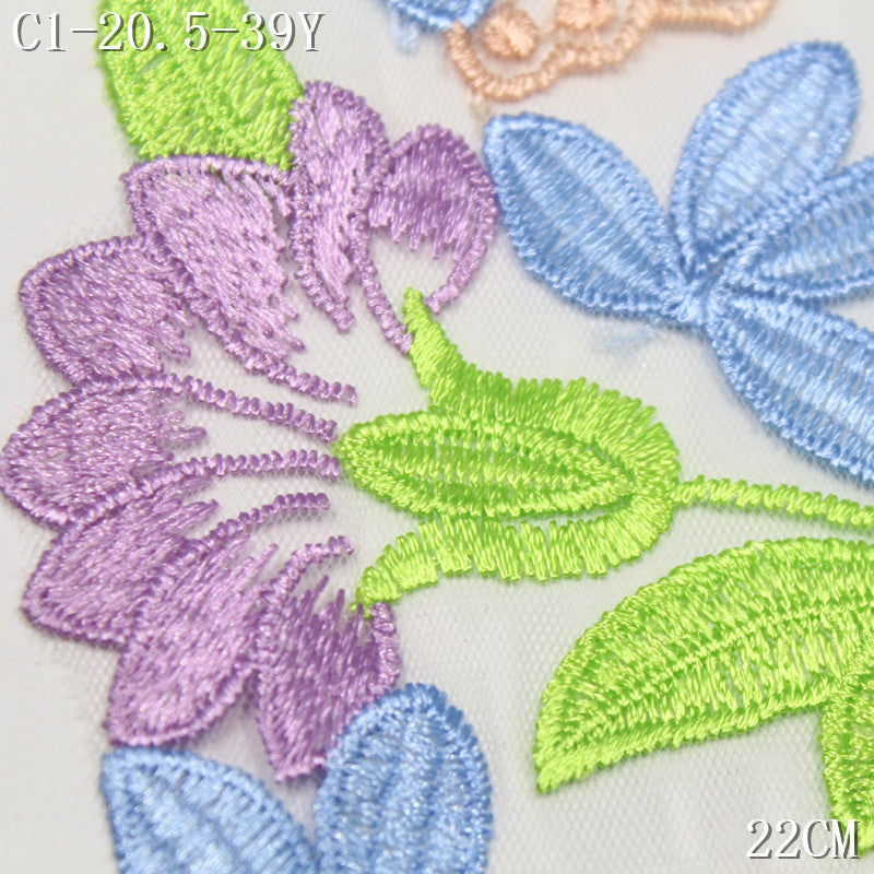 FREEDOMBEAUTY | [1Pack] Fresh Color Flowers Green Leaf Mesh Embroidery Lace 22cm Clothing Dress-up Handmade DIY Lace Accessories