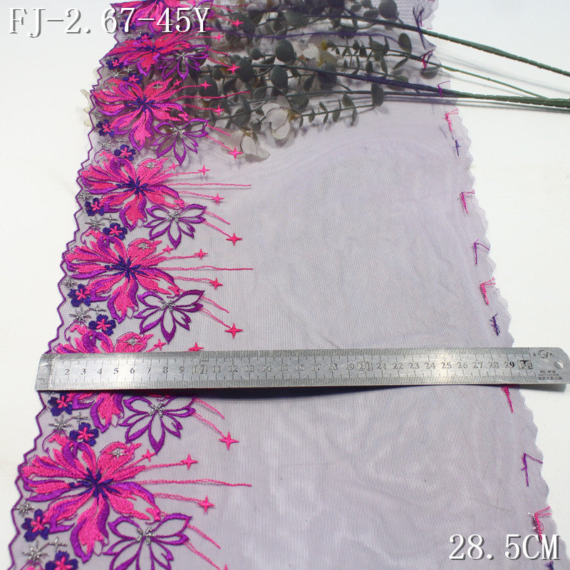 FREEDOMBEAUTY | [1Pack] Exotic rose purple blooming flower star mesh embroidery lace, clothing merchandise decoration DIY accessories