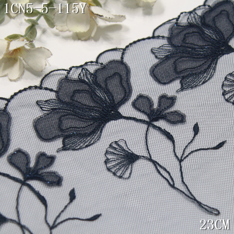 FREEDOMBEAUTY | Dark gray and blue light mesh silver thread flower embroidery lace, clothing underwear lace accessories DIY