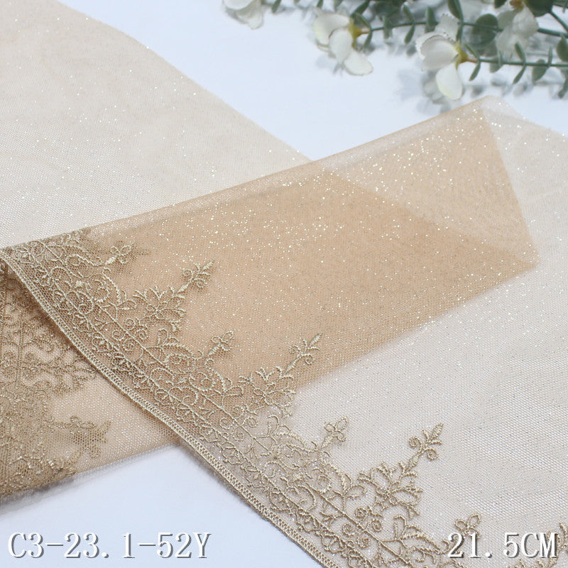 FREEDOMBEAUTY | Wheat fine flash mesh retro pattern embroidery lace, high-end dress skirt lace accessories