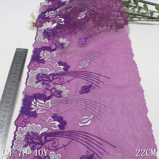 FREEDOMBEAUTY | Purple mesh tassel flower embroidery lace, performance clothes middle-aged clothing DIY lace accessories