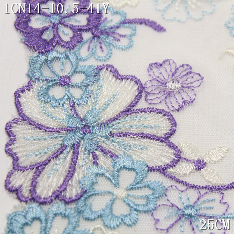 【1Pack】-Freedombeauty | Dream style blue and purple color matching fine embroidery flower mesh embroidery lace 25cm clothing jewelry handmade accessories