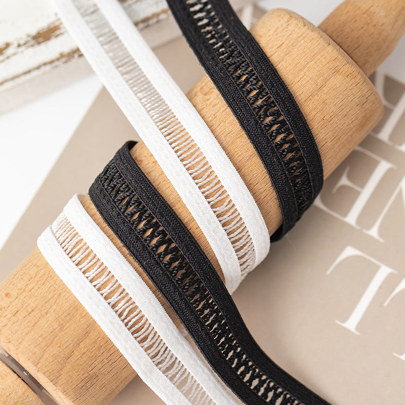 FREEDOMBEAUTY | Factory direct 1.5CM hollow nylon elastic rope with black and white spot women's skirt underwear decorative elastic