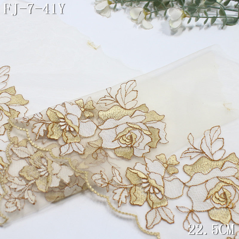 FREEDOMBEAUTY | [1pack] Pastoral three-color mesh texture color matching rose embroidery lace 22cm clothing lace DIY accessories