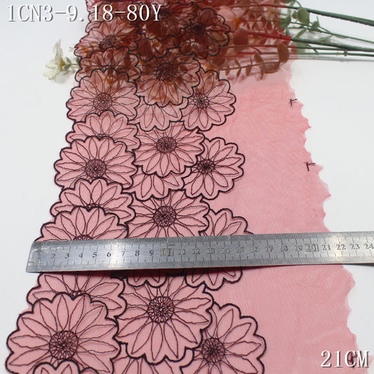 FREEDOMBEAUTY | [1Pack] Simple pastoral four-color mesh yarn half-width sunflower embroidery lace 21cm light clothing accessories