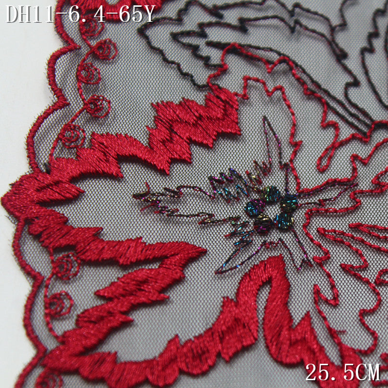 【1Pack】-Freedombeauty | American black mesh red gold thread maple leaf flower embroidery lace 25.5cm sexy clothing accessories