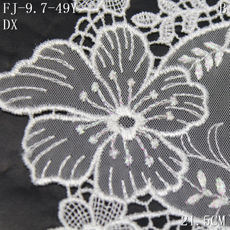 FREEDOMBEAUTY | [1Pack] Fresh fairy air book white hollow silver thread flower water-soluble lace, wedding dress skirt lace accessories