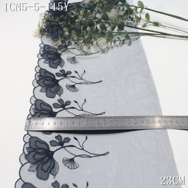 FREEDOMBEAUTY | Dark gray and blue light mesh silver thread flower embroidery lace, clothing underwear lace accessories DIY