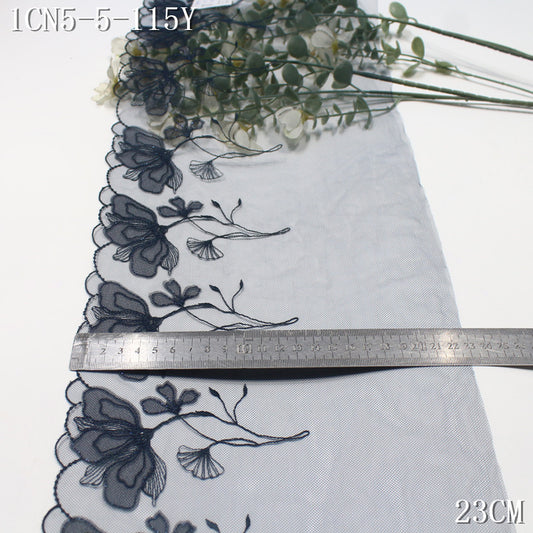 FREEDOMBEAUTY | Dark gray and blue light mesh silver thread flower embroidery lace, clothing underwear lace accessories DIY