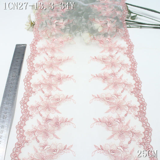 FREEDOMBEAUTY | [1Pack] Spring New Bilateral Pink Flower Mesh Embroidery Lace 25cm Dress Clothing Lace Accessories