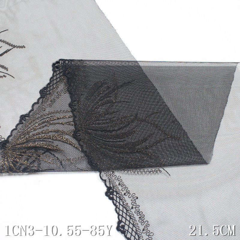 FREEDOMBEAUTY | Spot wholesale black mesh embroidery lace gold thread embroidery 21.5cm light underwear clothing accessories