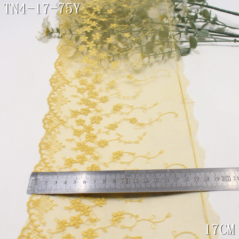 【1Pack】-Freedombeauty | French black and yellow mesh yarn single wave small floral vine embroidery lace 17cm Lolita clothing home textile accessories