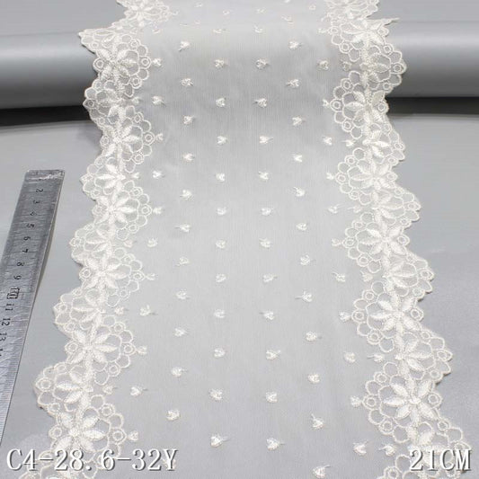 FREEDOMBEAUTY | Beige Medium Mesh Bilateral Polyester Thread Embroidery Lace, Wholesale Accessories Curtain Sofa Cushion DIY Lace