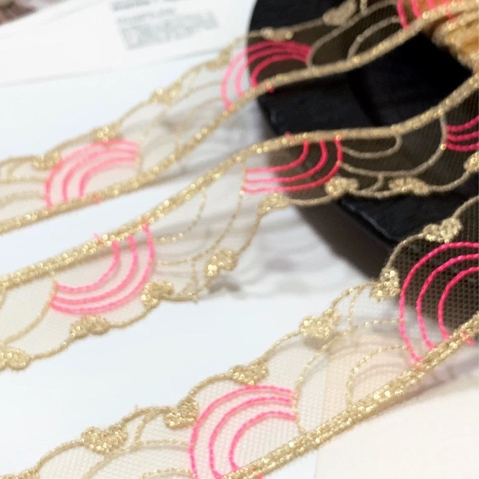 FREEDOMBEAUTY | Spot sparkling gold thread mesh yarn love embroidery lace clothing DIY accessories design