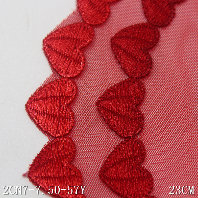 FREEDOMBEAUTY | Simple red double-row love mesh embroidery lace 23cm clothing skirt curtain lace accessories