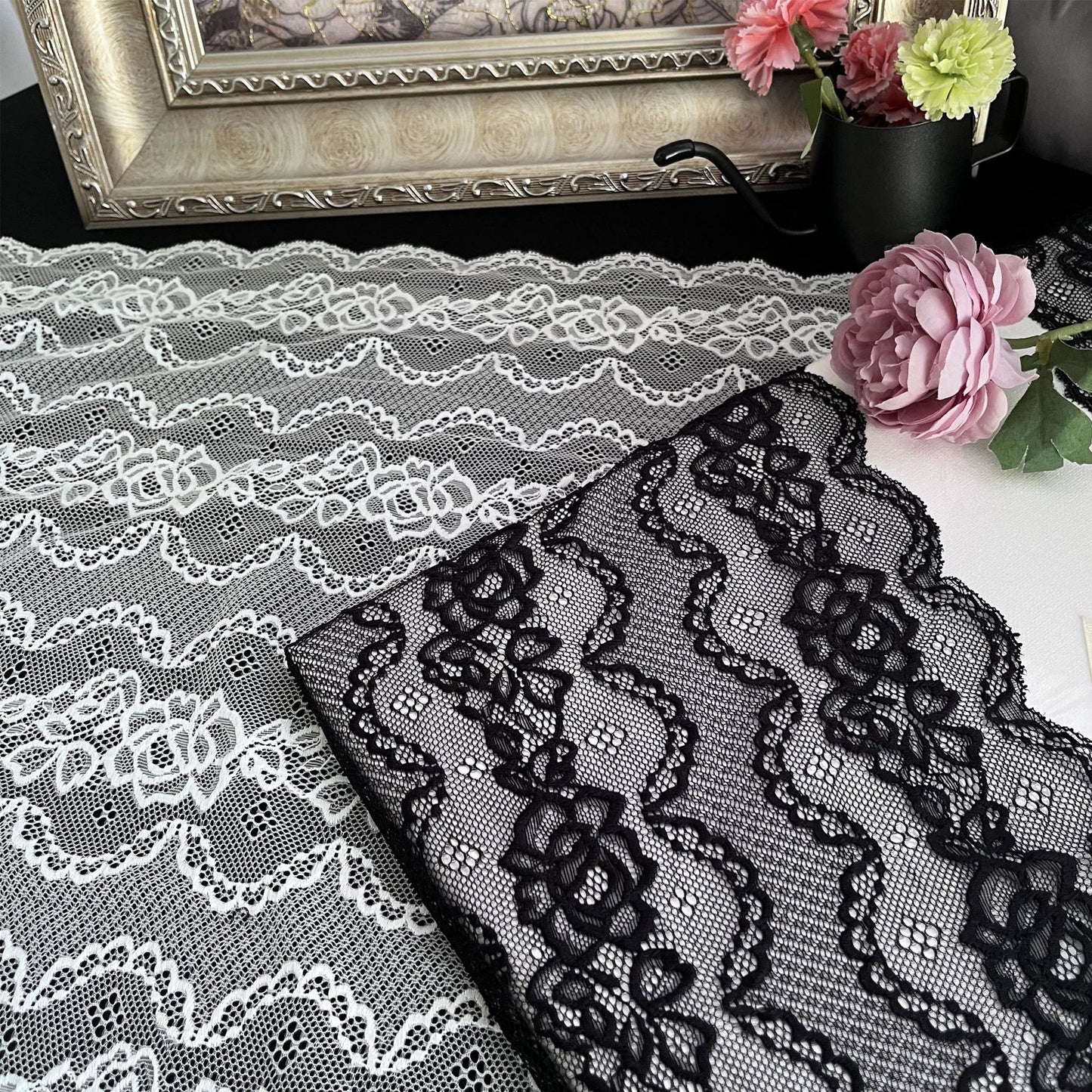 FREEDOMBEAUTY | New Hollow Elastic Rose Spot Underwear Homewear Wedding Dress Fabric, Handmade Nylon Lace Fabric