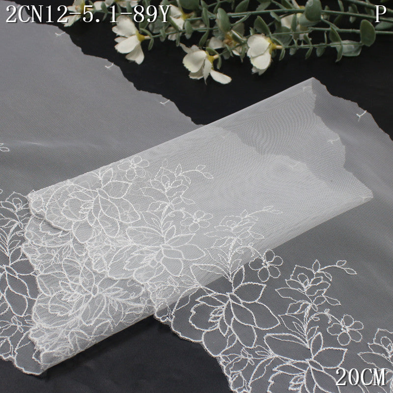 FREEDOMBEAUTY | Summer Clear White Mesh Single/Bilateral Vine Embroidery Lace, Veil Skirt Accessories