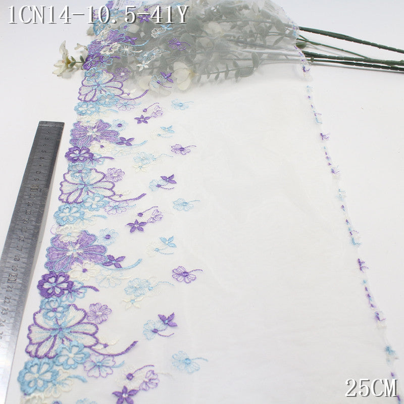 【1Pack】-Freedombeauty | Dream style blue and purple color matching fine embroidery flower mesh embroidery lace 25cm clothing jewelry handmade accessories