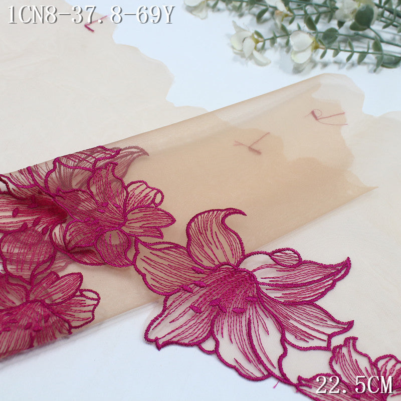 【1Pack】-Freedombeauty | Classic multi-color unilateral lily flower mesh embroidery lace 22.5cm clothing accessories DIY accessories