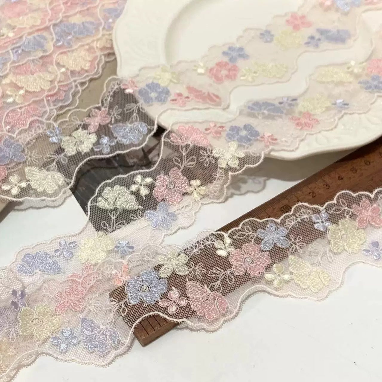 FREEDOMBEAUTY | In Stock Exquisite Macaron Mesh Embroidery Lace Accessories Decorative Fabric Design Clothing DIY