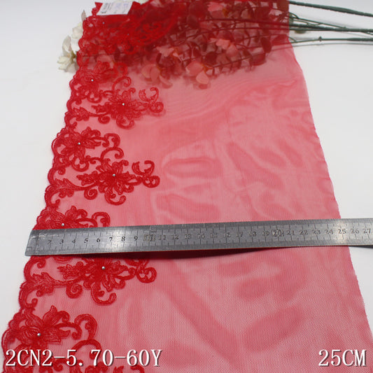FREEDOMBEAUTY | Red mesh embroidery lace national style hot diamond pattern, cheongsam Hanfu clothing lace accessories