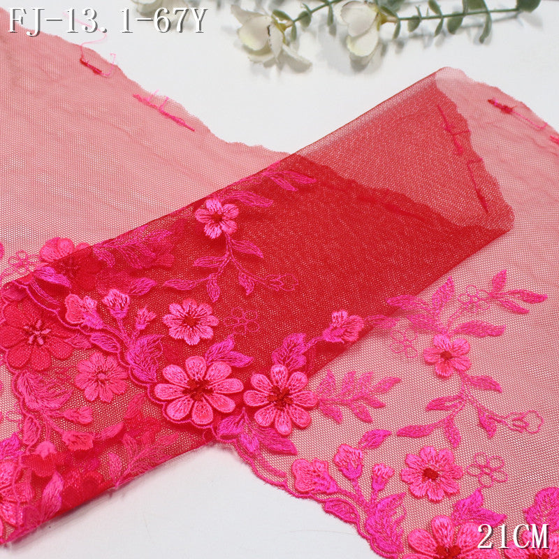 FREEDOMBEAUTY | [1pack] Rose red mesh yarn exquisite three-dimensional flower embroidery lace, festive wedding clothes Hanfu handmade lace accessories