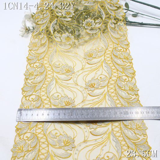 FREEDOMBEAUTY | [1Pack] Luxury retro gold thread flower mesh embroidery lace, dress home curtains dress lace accessories
