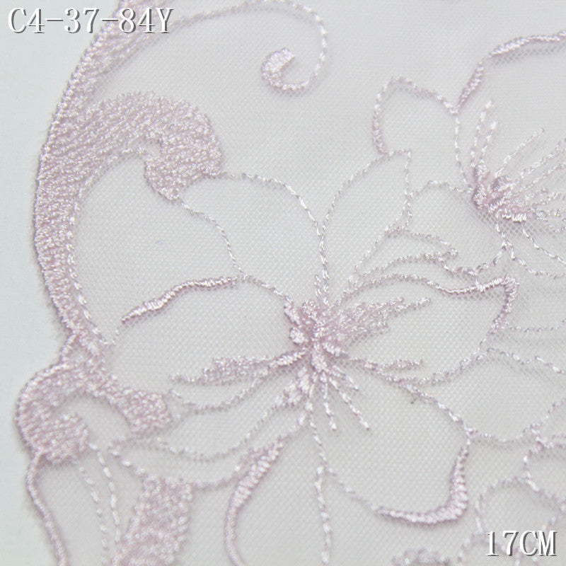 【1Pack】-Freedombeauty | French minimalist lavender mesh yarn unilateral tracing flower embroidery 18.5cm clothing accessories