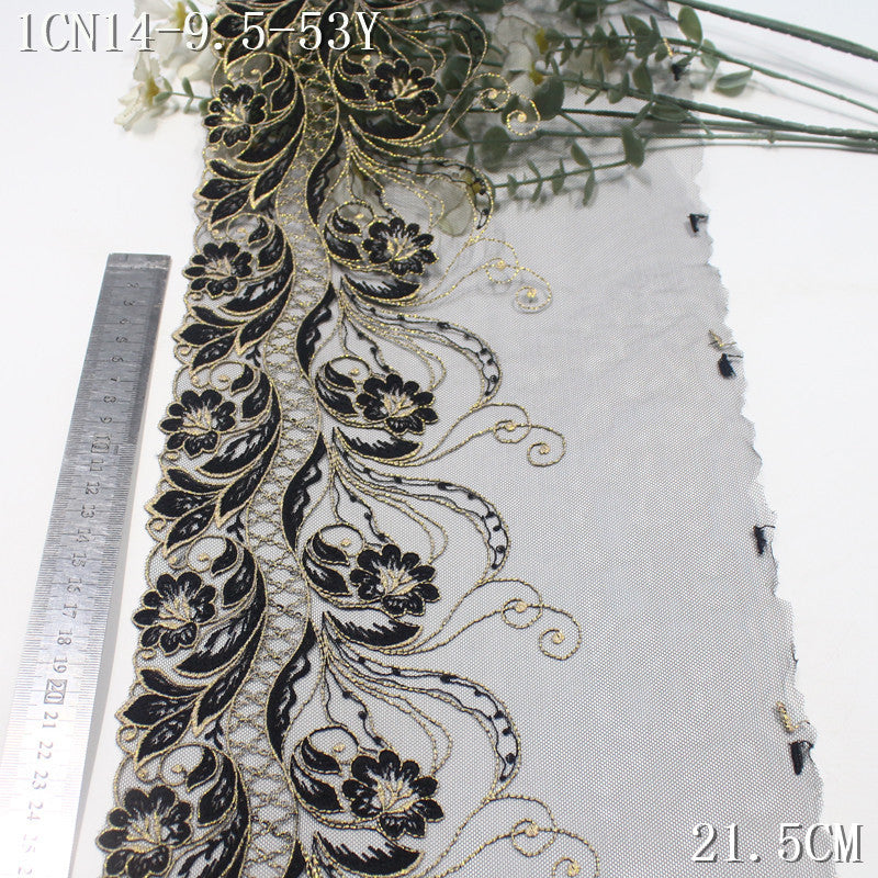 FREEDOMBEAUTY | [1Pack] Luxury retro gold thread flower mesh embroidery lace, dress home curtains dress lace accessories