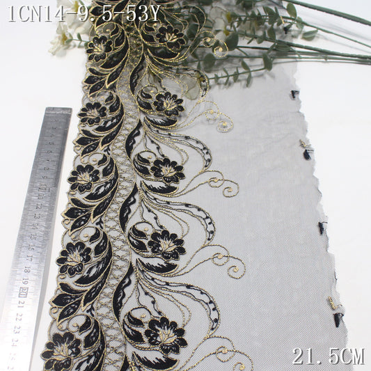 FREEDOMBEAUTY | [1Pack] Luxury retro gold thread flower mesh embroidery lace, dress home curtains dress lace accessories