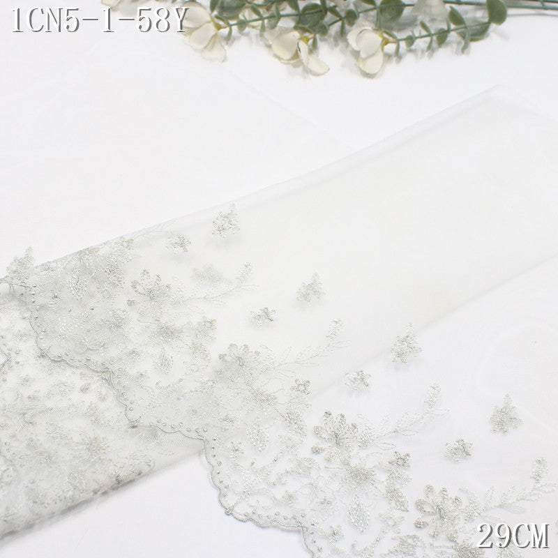 FREEDOMBEAUTY | [1Pack] Color mesh embroidery lace fresh and beautiful silver thread small flower 27cm dress wedding lace accessories