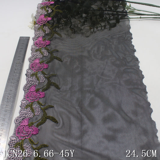 FREEDOMBEAUTY | Classic black mesh pink and green flower embroidery lace, sofa cushion pillow edge jewelry lace accessories DIY