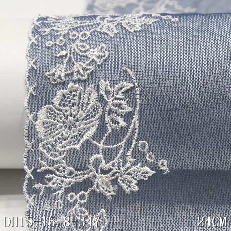 FREEDOMBEAUTY | Dark blue mesh embroidery lace bilateral polyester thread flower 24cm accessories wholesale DIY clothing home textiles