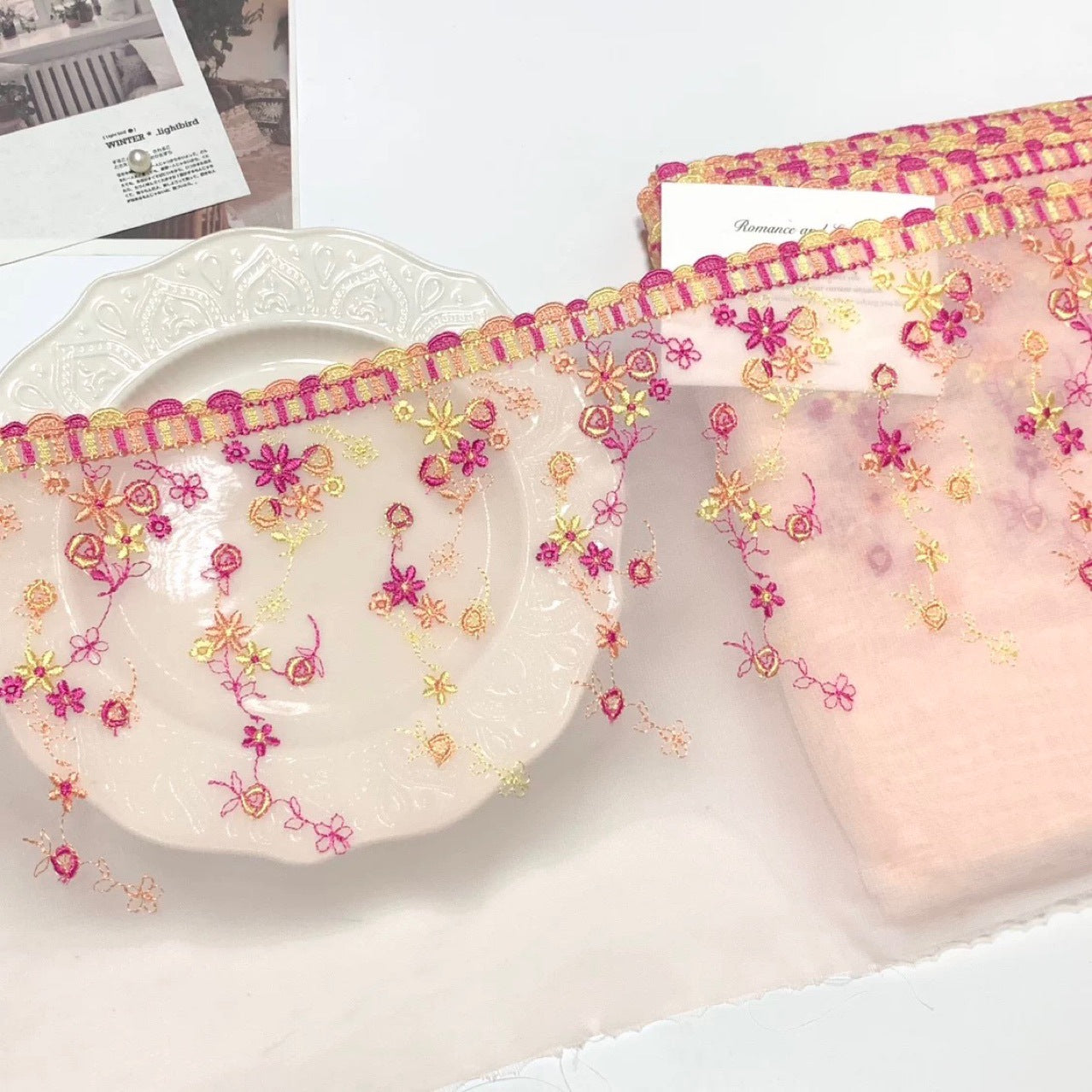 FREEDOMBEAUTY | Spot Macaron Chiffon Embroidery Lace Accessories Decorative Fabric Design DIY Apparel
