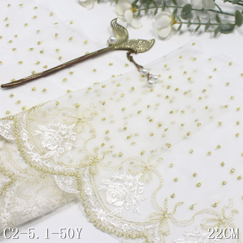FREEDOMBEAUTY | French gold silk flower bow mesh embroidery lace, wedding headscarf DIY lace accessories