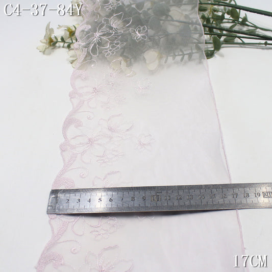 【1Pack】-Freedombeauty | French minimalist lavender mesh yarn unilateral tracing flower embroidery 18.5cm clothing accessories