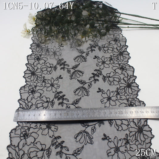 【1Pack】-Freedombeauty | Black mesh embroidery lace bilateral tracing plant flower 25cm clothing jewelry home textile DIY accessories