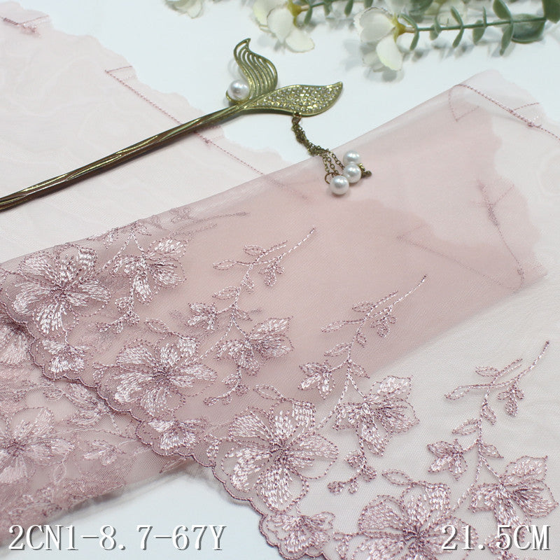 FREEDOMBEAUTY | Pink light mesh embroidery lace antique flower 21.5cm Hanfu ancient lace accessories