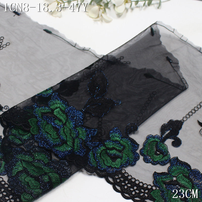 FREEDOMBEAUTY | [1Pack] Retro gradual change blue-green silver thread flower mesh embroidery lace, high-end clothing underwear accessories